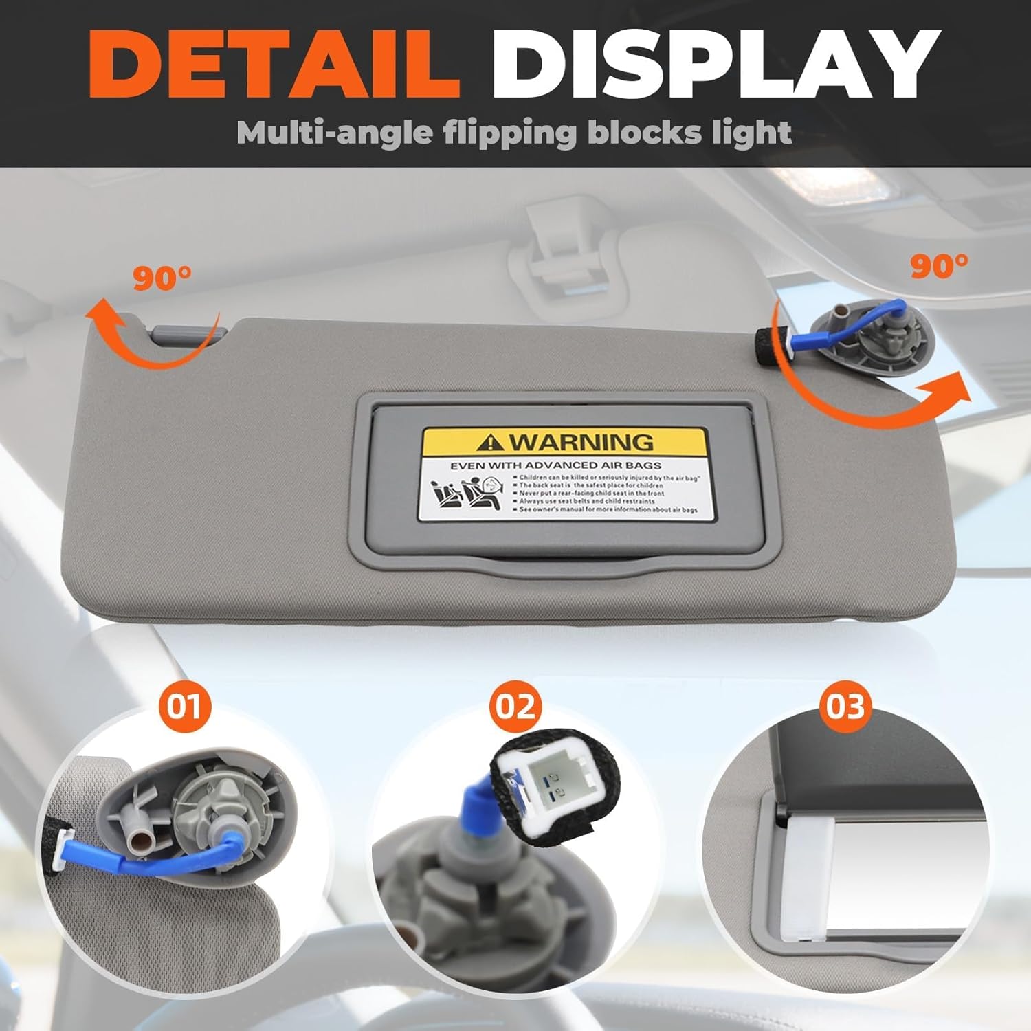 Pair Grey Sun Visor Driver Passenger Compatible with Accord 2008 2009 2010 2011 2012 2013 2014 2015 2016 2017 Left Right Side 83280-TA0-A91ZB 83280-TA5-A51ZA