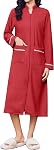 Ekouaer Robes à fermeture éclair manches longues Vêtements de salon manche Longueur manteau de maison Peigne de bain polaire avec poches S-XXL
