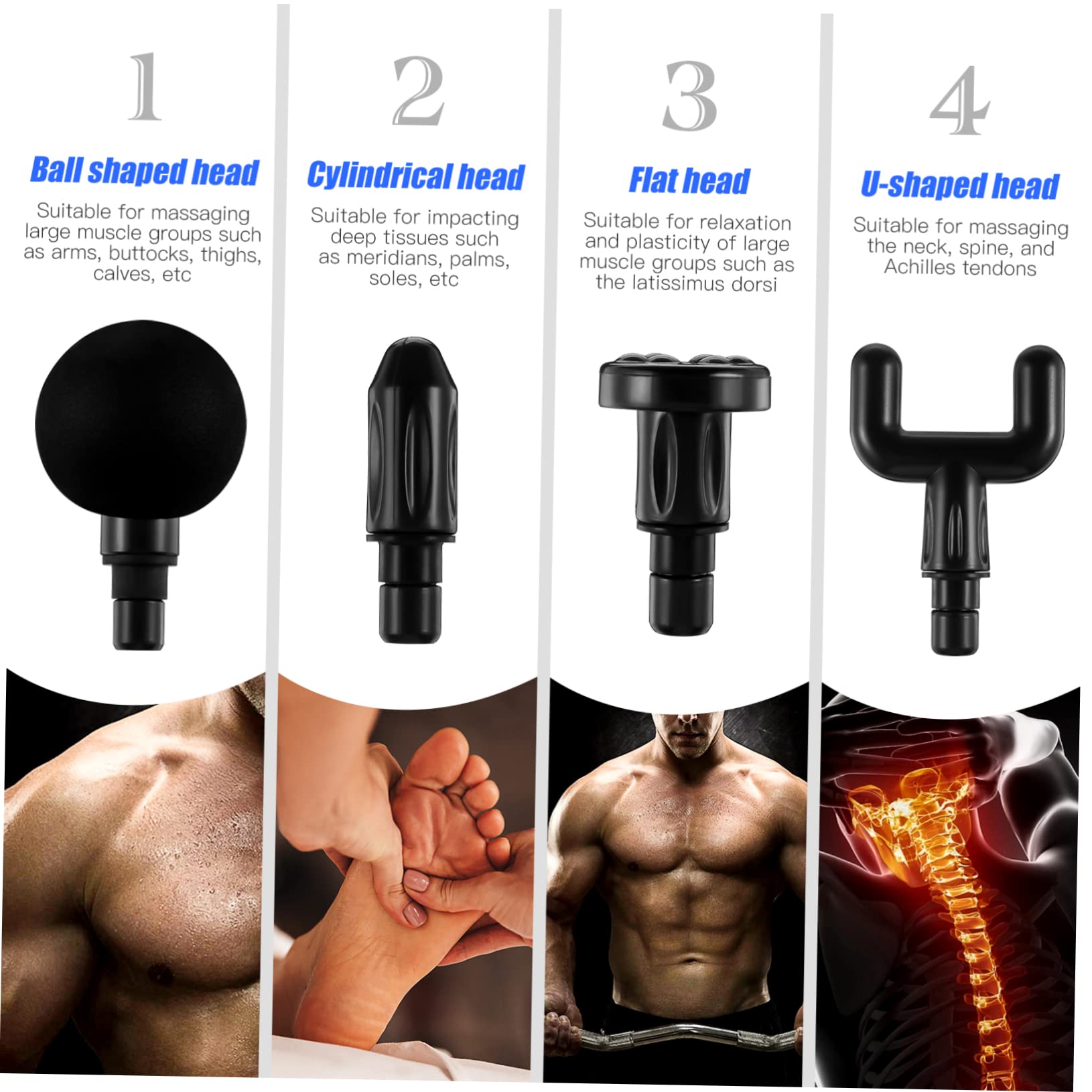 Mini Alta Velocidad de Percusión USB Portátil Negro Masajeador con 4 Cabezales y Batería de Larga Duración para Relajación Muscular y Masaje Corporal Profundo