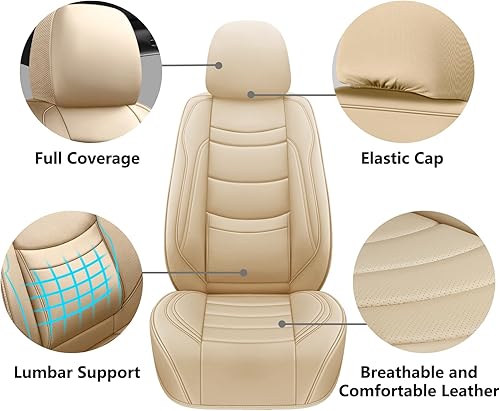 Miniatura 3 de NS YOLO Juego completo de fundas de cuero para asientos de automóvil, ajuste universal para la mayoría de los automóviles, SUV y sedanes, cojines de