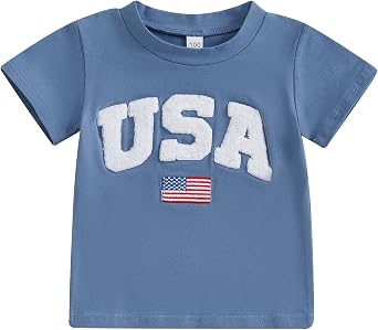 Karuedoo Toddler Boy Girl 4th of July Shirt USA Flag Embroidery Short Sleeve T-Shirts Kids Patriotic Tee Tops