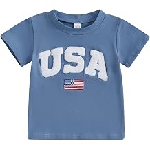Karuedoo Toddler Boy Girl 4th of July Shirt USA Flag Embroidery Short Sleeve T-Shirts Kids Patriotic Tee Tops