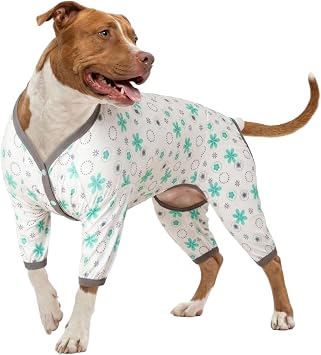 LovinPet Dog Pajamas for Large Dogs Boy,Pet Anxiety Relief PJs,Uv Protection Pet Tshirt,Dog Comfy Stretchy Fabric,Mint Floral Print, Pullover Pitbull Clothes for All Seasons,Medium