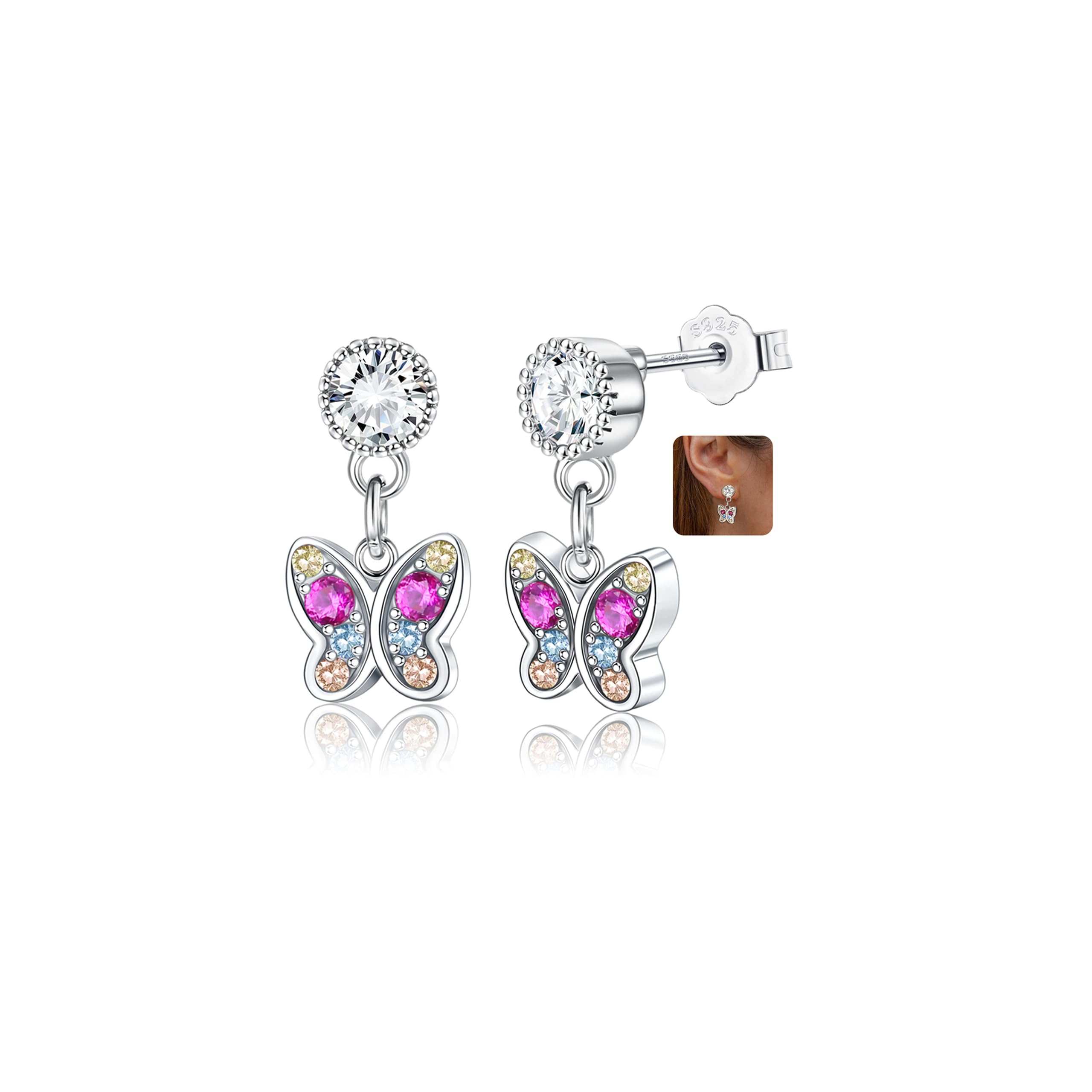 Kaguyo Pendientes De Minnie Mouse, Plata De Ley 925, Amatista, Blanco, Azul, Rosa, Circonita, Pendientes De Botón De Mickey Mouse Para Mujeres Y Niñas, Bonito Diseño Para Regalo De Cumpleaños (azul