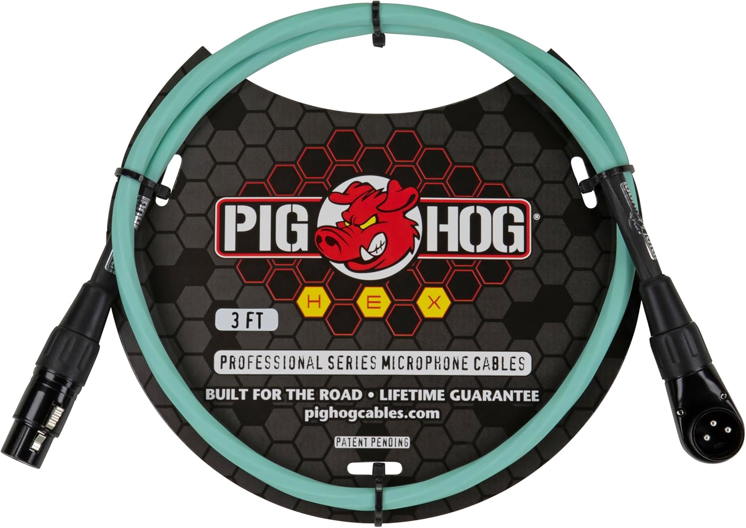Pig Hog PHMH3SGR Hex Series, 3ft Right Angle Mic Cable, Seafoam Green