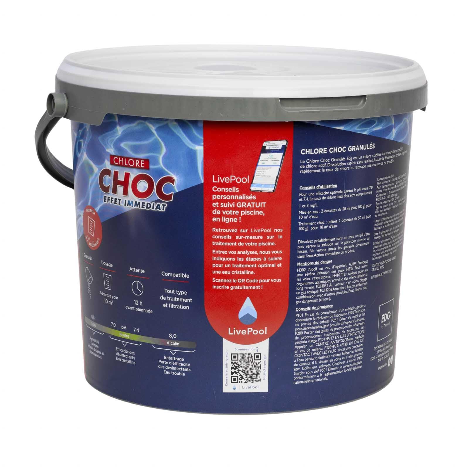 Chlore Choc Piscine - Granulés - Seau 5 kg - Chlore Rapide Effet Immediat