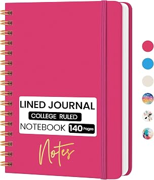 CICPAP Lined Spiral Journal Notebook, A5 College Ruled Notebook for Journaling, Note-Taking, and Daily Planning, Durable Hardcover with an Elegant Design, Rose Red