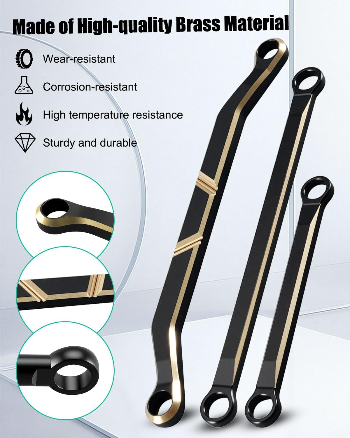 High Clearance Chassis Steering Links Set Fit for Redcat Ascent-18 Brushless Scout II 1/18 RC Crawler Car, Brass Links Kit with Black Coating, 10Pcs