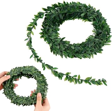 7.5m Garland Foliage Green Leaves Artificial Wreath Fake Vine, Plant Iron Wire Rattan Wreath Accessories, Woven Leaves Aesthetic Hanging Plants for Wedding Party Wall Crafts Home Decorations