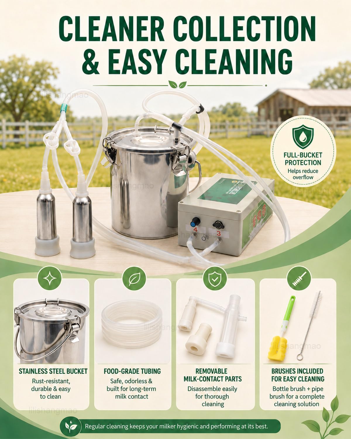Ordeñadora para Cabras, Máquina De Ordeño para Vacas con Cubo De Acero Inoxidable De 10 L, Batería De 5200 mAh, Parada Automática Y Pezoneras Separadas para Ganado Mixto forCattle