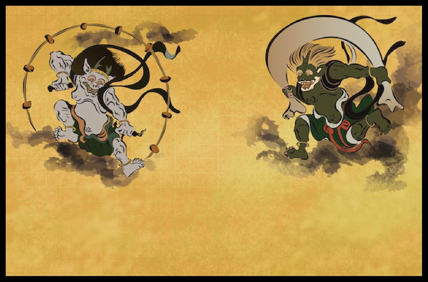 Amazon Co Jp ポスターパネル アート アニメ 木製屏風 四曲 ｈ265ｘｗ390 風神雷神図 俵屋宗達 ホーム キッチン