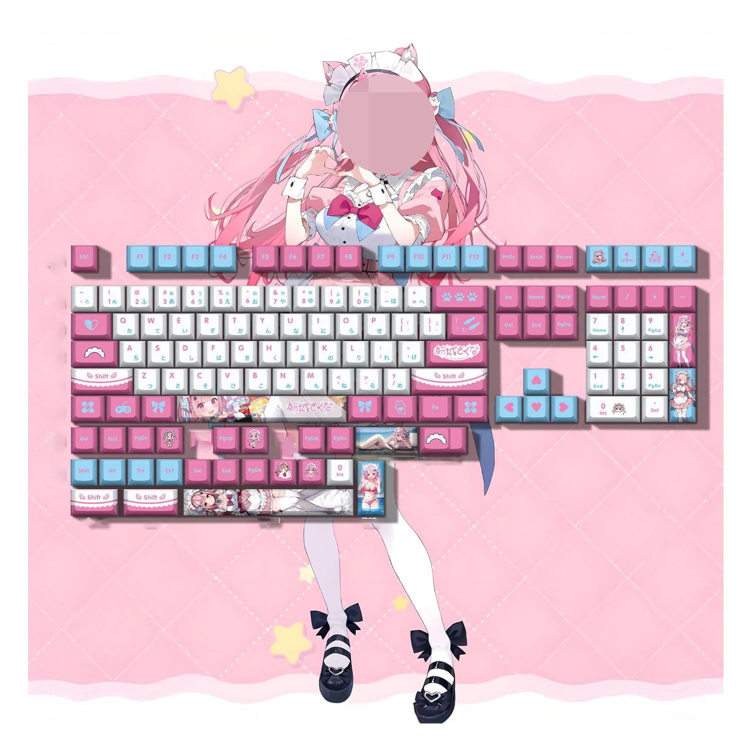 YouTuber VTuber 周辺 結城さくな 日本語配列 キーキャップ PBT 熱昇華印刷 メカニカルキーキャップ Cherry MX/Gateron/Kailh スイッチMX 構造スイッチプディングキートップ カスタムキーキャップ
