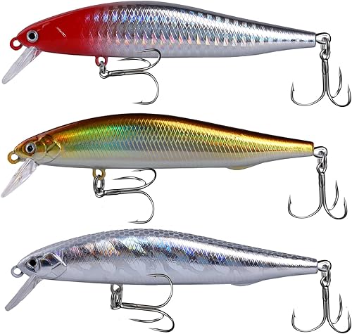 Fishing Lure Kit, Bass Fishing Lures with Lifelike 3D Eyes, Slow-Sinking Lures, Surf Fishing Striper Bass Lures, Saltwater and Freshwater Fishing