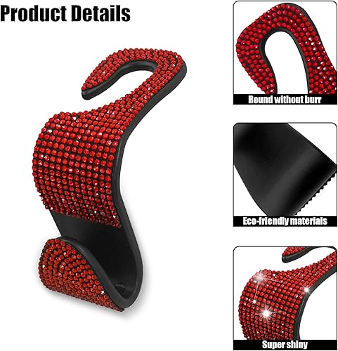 Miniatura 9 de OSIFIT 2 ganchos para asiento de automóvil, ganchos para reposacabezas de automóvil con diamantes de imitación, accesorios universales para interior