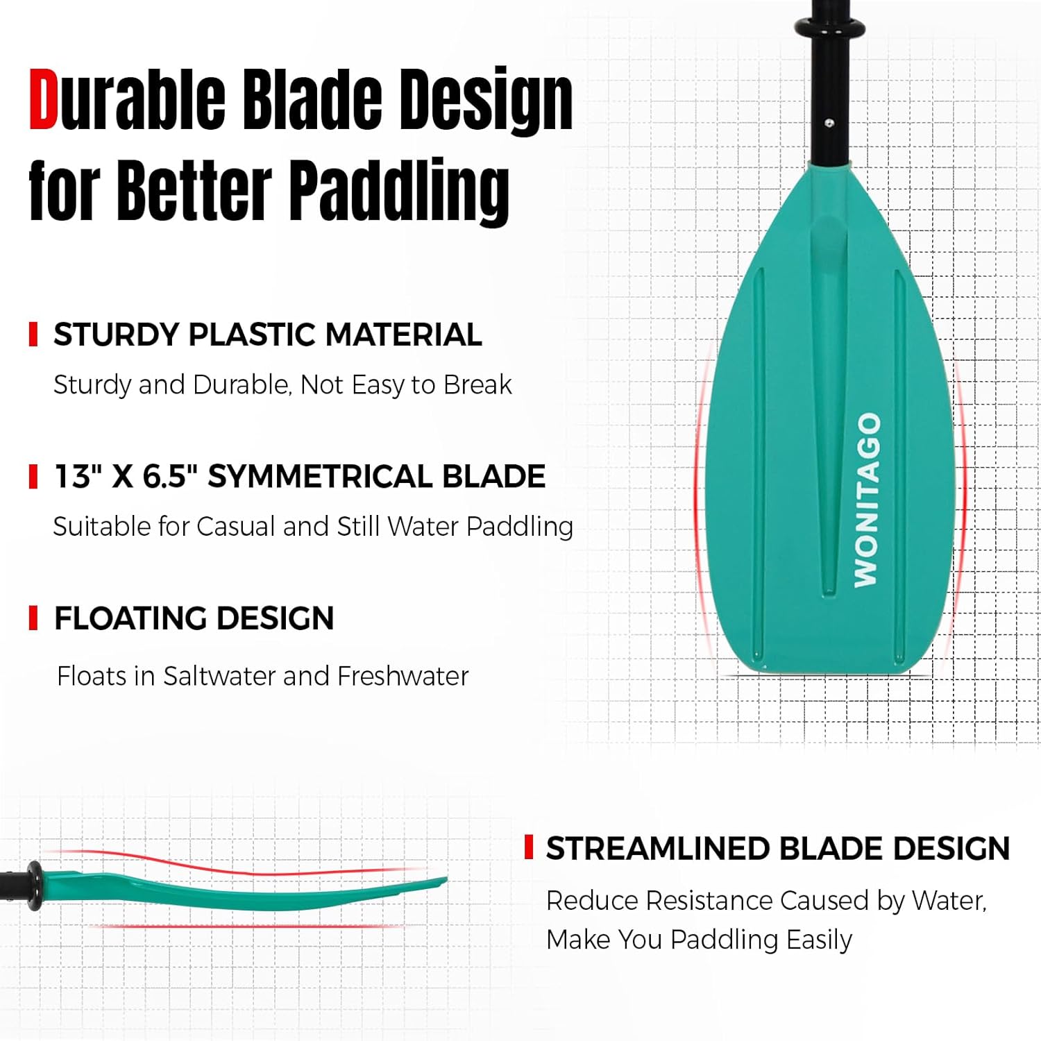 Kayak Paddles with Aluminum Shaft and PP Blade, Portable Kayaking Oars for Inflatable Kayak, Packrafts, Adjustable 220-240 cm/86-94 Inches, 5 Piece