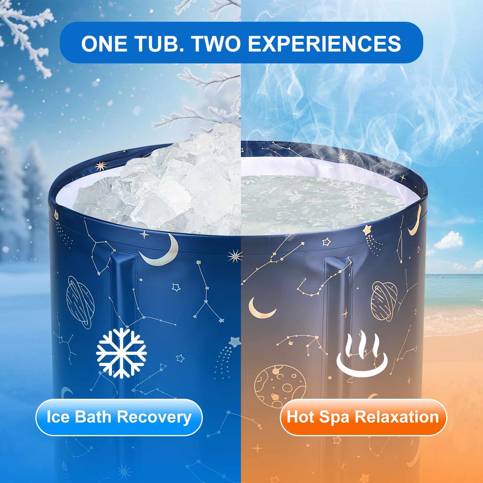 STARBRILLIANT Portable Foldable Bathtub, Collapsible Adult Travel Bath Tub for Camping, Home & Spa, Space-Saving Storage, Durable PVC Material (Starry Sky A, 27inch) 1