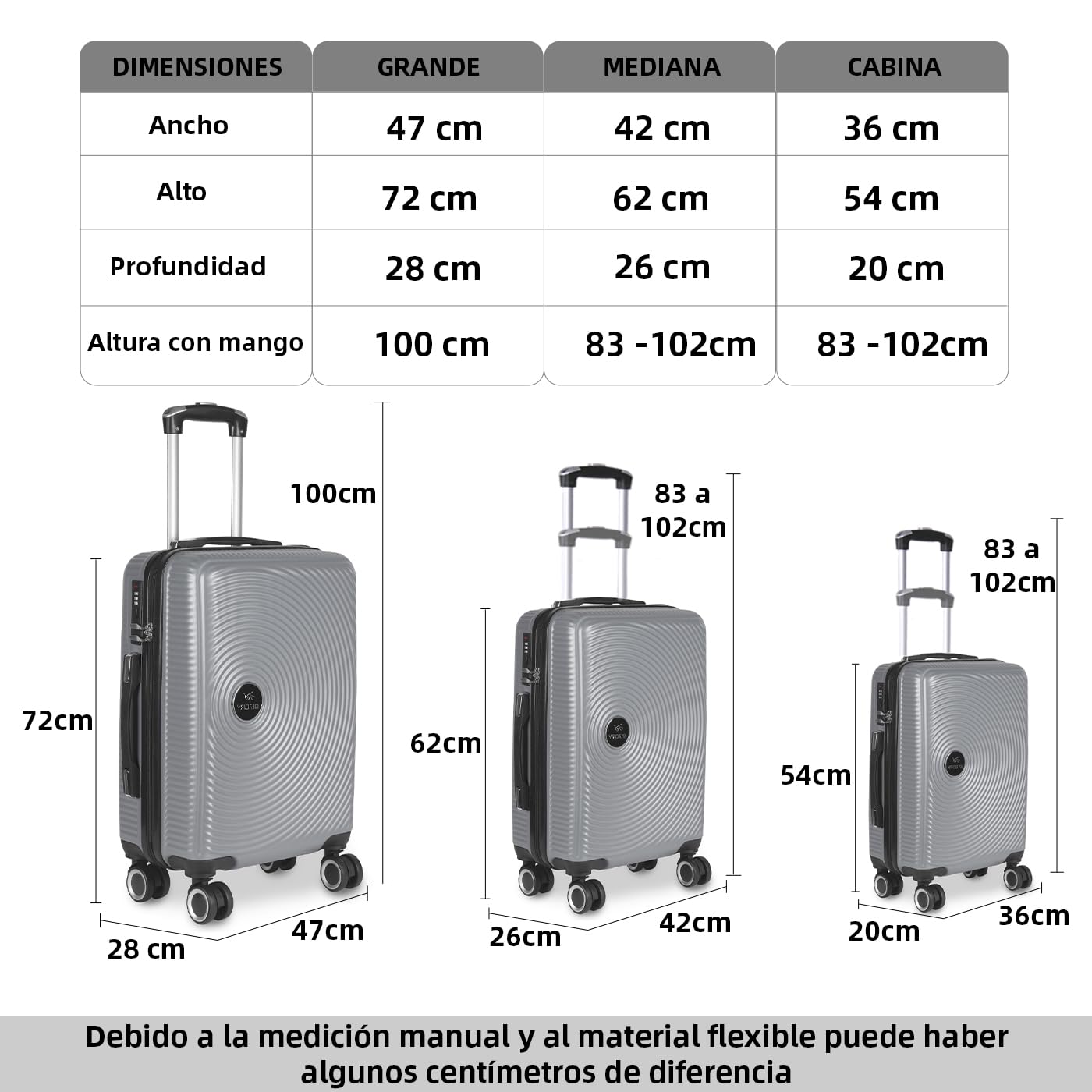 MERCURY TEXTIL- Maleta de Viaje Grande 73x48x28cm rígida, Ruedas Giratorias, Prácticas y Ligeras con Cierre de Seguridad. Ideales para Viajar. (Marino Plus)