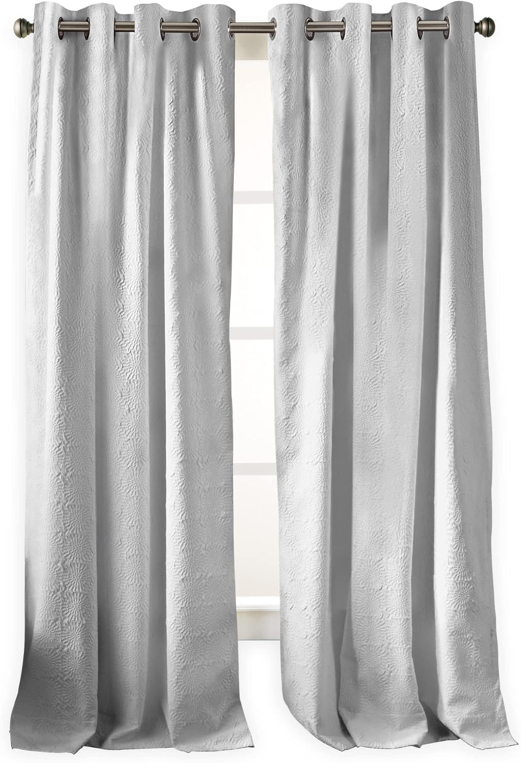 DKNY Chrysanthemum Floral Lined Grommet Single Curtain Panel, 63-inch, Grey