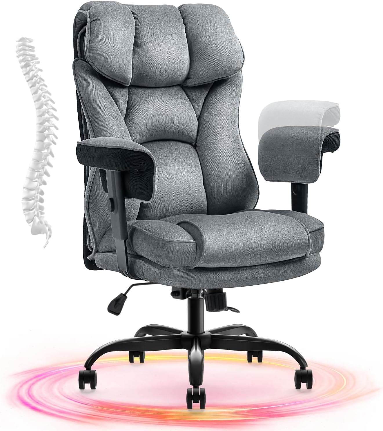 YAMASORO Big and Tall Office Chair 400lbs Heavy Duty Grey Fabric High Back Executive