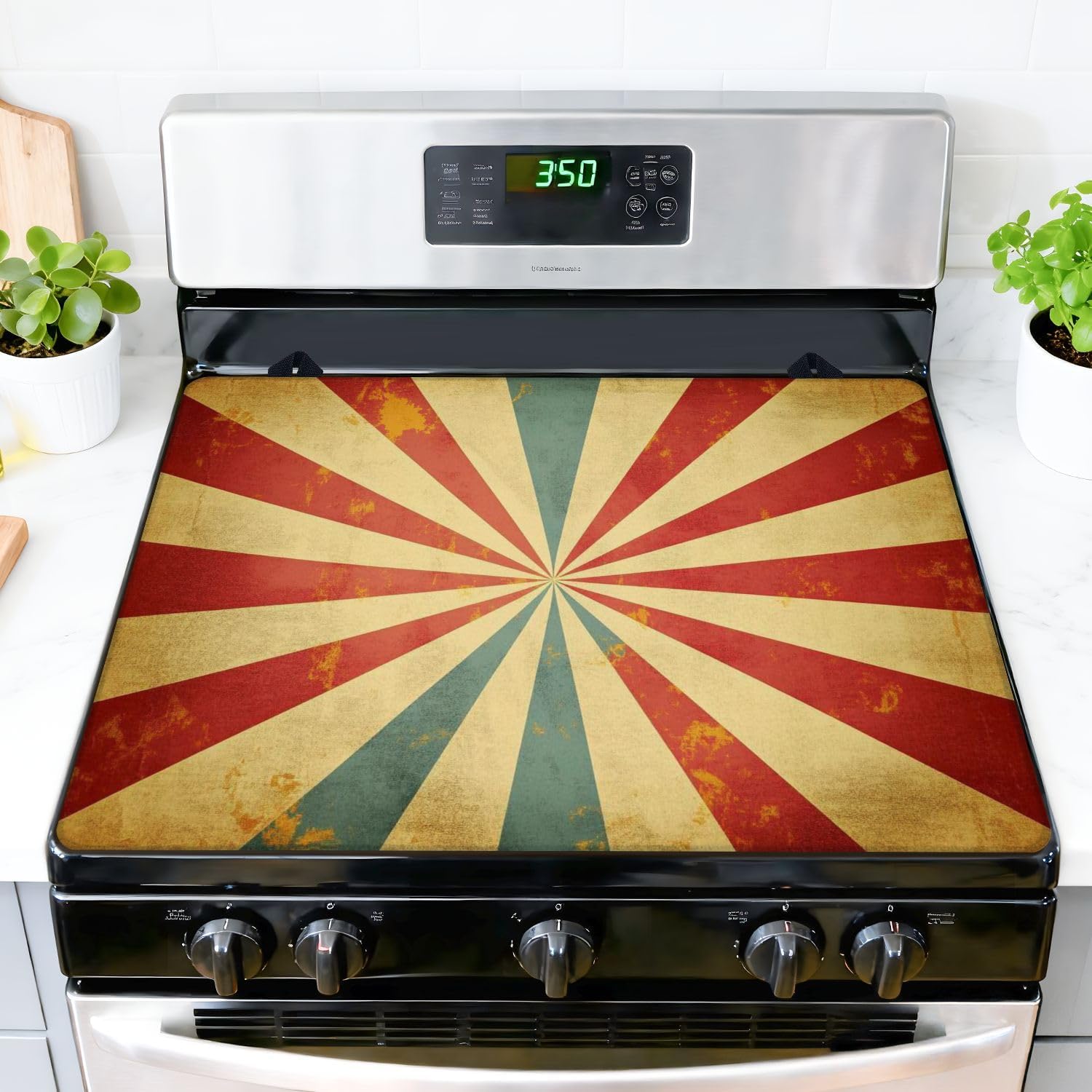 Stove Top Covers for Electric Stove Retro Glass Cooktop Burner Covers Heat Resistant Protector Kitchen Decor Keep Stove Clean 28''x20''