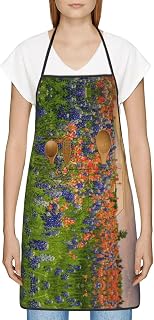 Texas Bluebonnets Scenery Print Waterproof Kitchen Apron For Women With Pocket Cute Cooking Apron, Stain & Wrinkle Resistant Polyester For Cooking, Bbq, Work