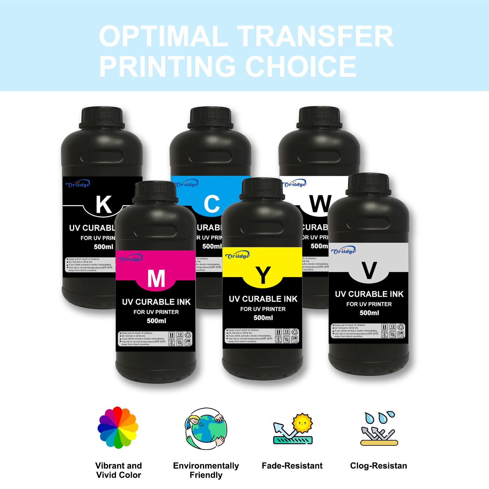 UV Hard Tinte, UV Hard Ink für Harte Materialien 500-ml Kompatibel mit XP600 TX800 i3200 i1600 L805 1390 DX4 DX5 DX6 DX7 DX10 Druckkopf Drucker für Acryl, Glas, Holz, Metall (CMYKWV)