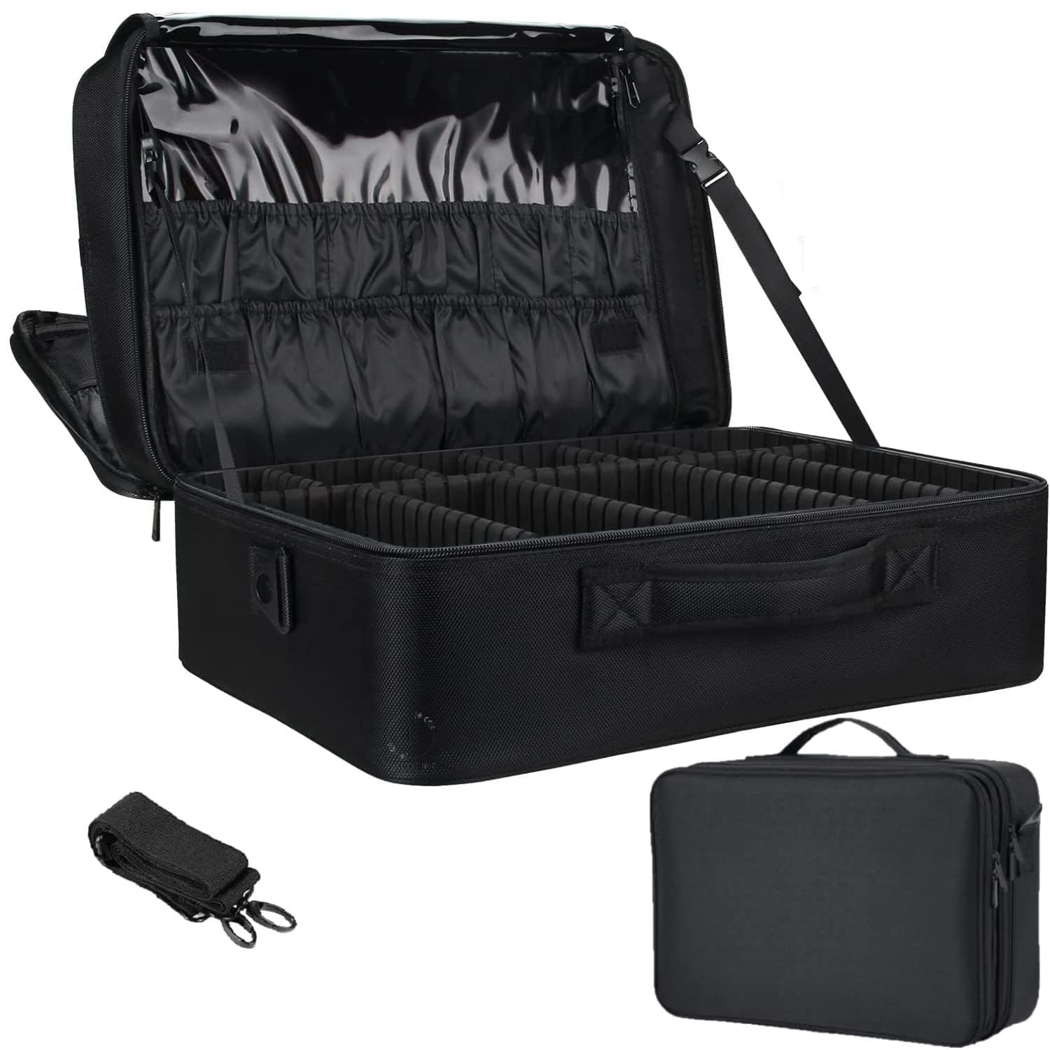 Travel Professional Makeup Cosmetic Bag for Women | Portable Artist Storage Makeup Brush Bag with Adjustable Dividers (Black, 18 Inch (2 Layer))-image-44