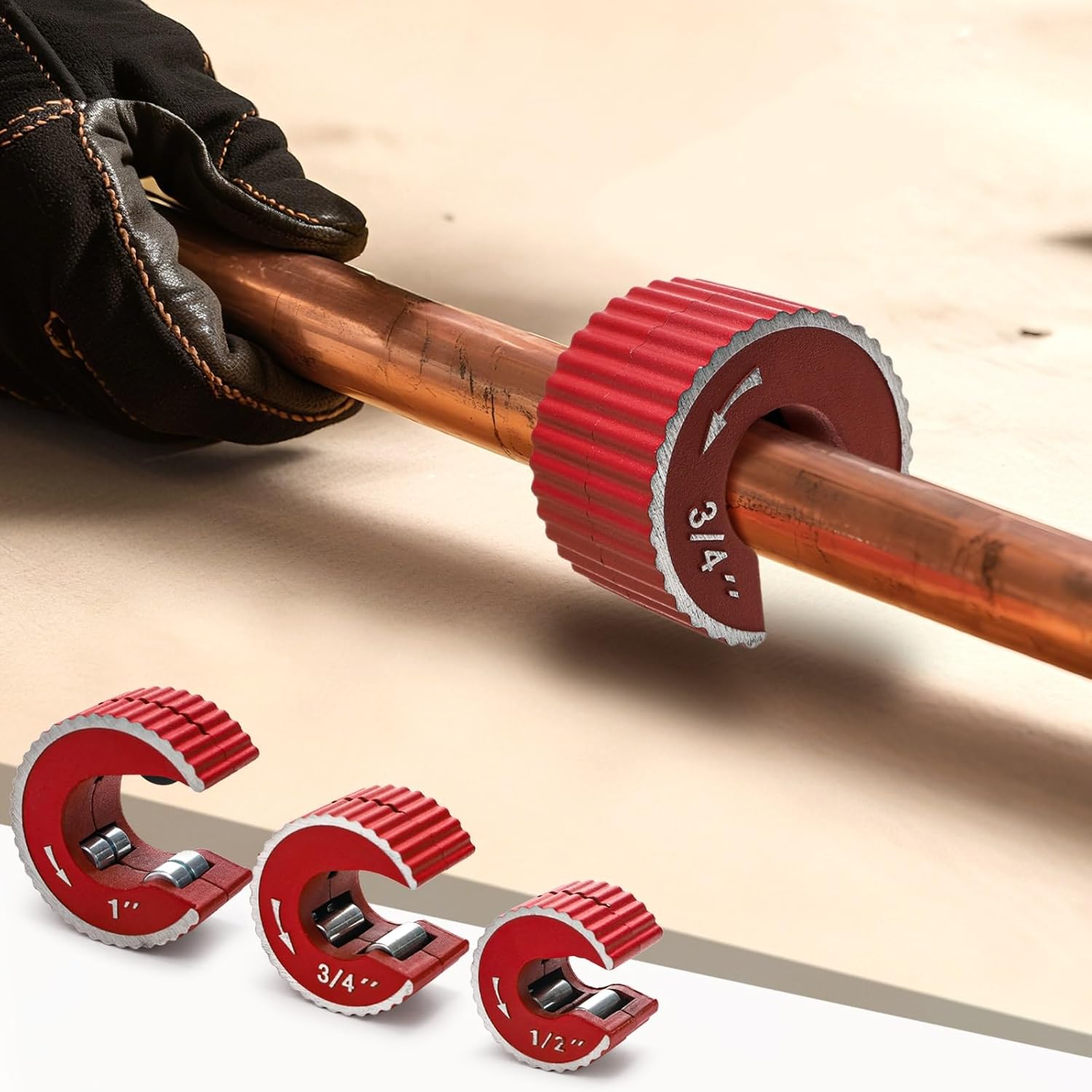 YOUEON Tubing Cutter Set, 6-Piece Copper Pipe Cutter Kit with Self-Tightening C-Shape Cutters (1/2", 3/4", 1"), Deburring Tool with 2 Extra Blades for PVC, Copper, and Aluminum Pipes