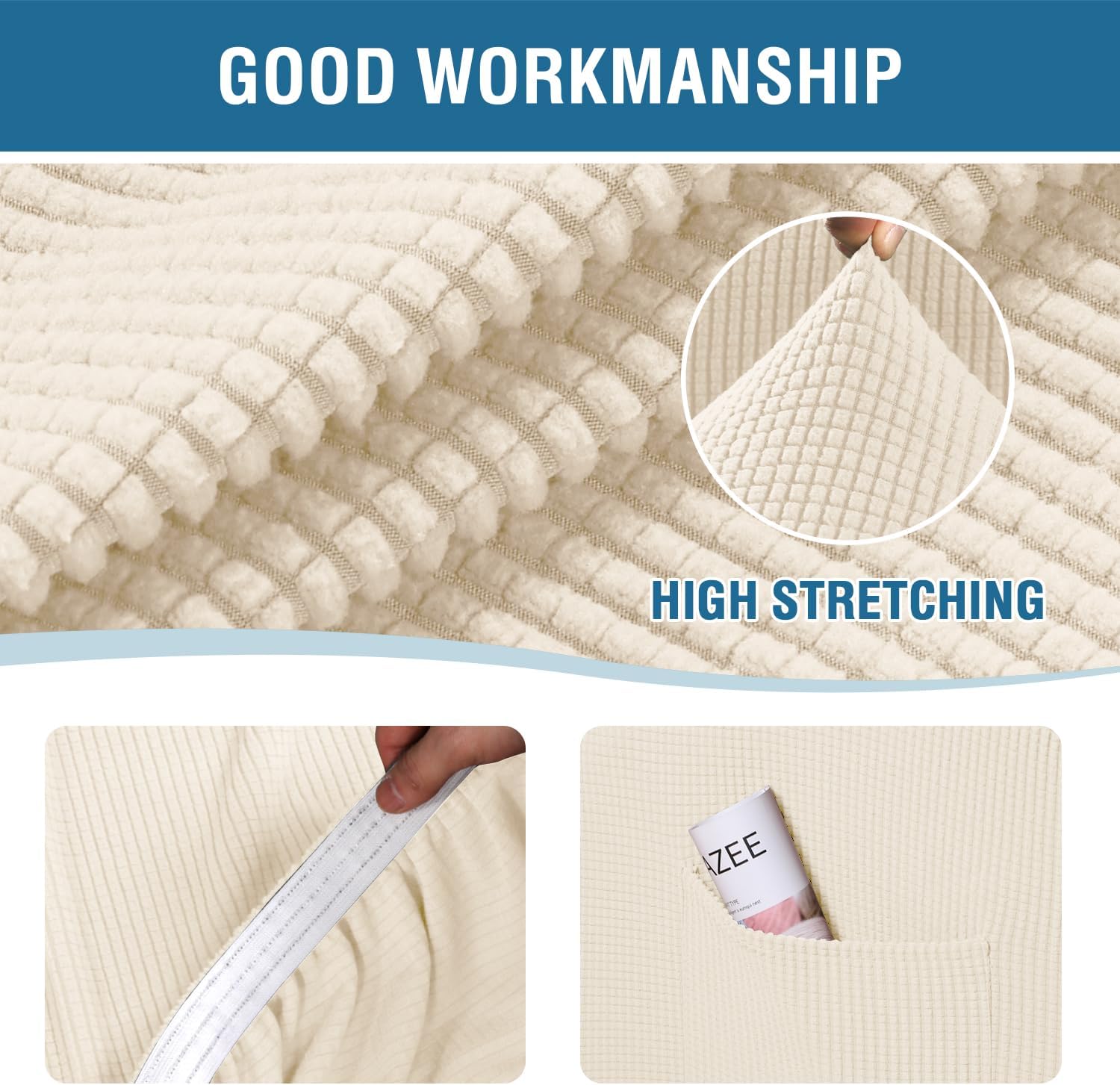 H.VERSAILTEX Multi-Pieces Sofa Covers Stretch Couch Covers Form Fitted Seats and Back Cushions Covers (3 Seat Covers Plus 3 Back Cusion Covers, Bonus 2 Armrest Covers), Cream