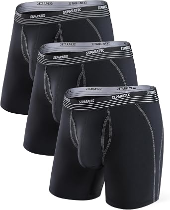 Separatec Mens Underwear with Pouch for balls Anti Chafing Underwear Men Athletic Sport Performance Long Boxer Briefs 3 Pack