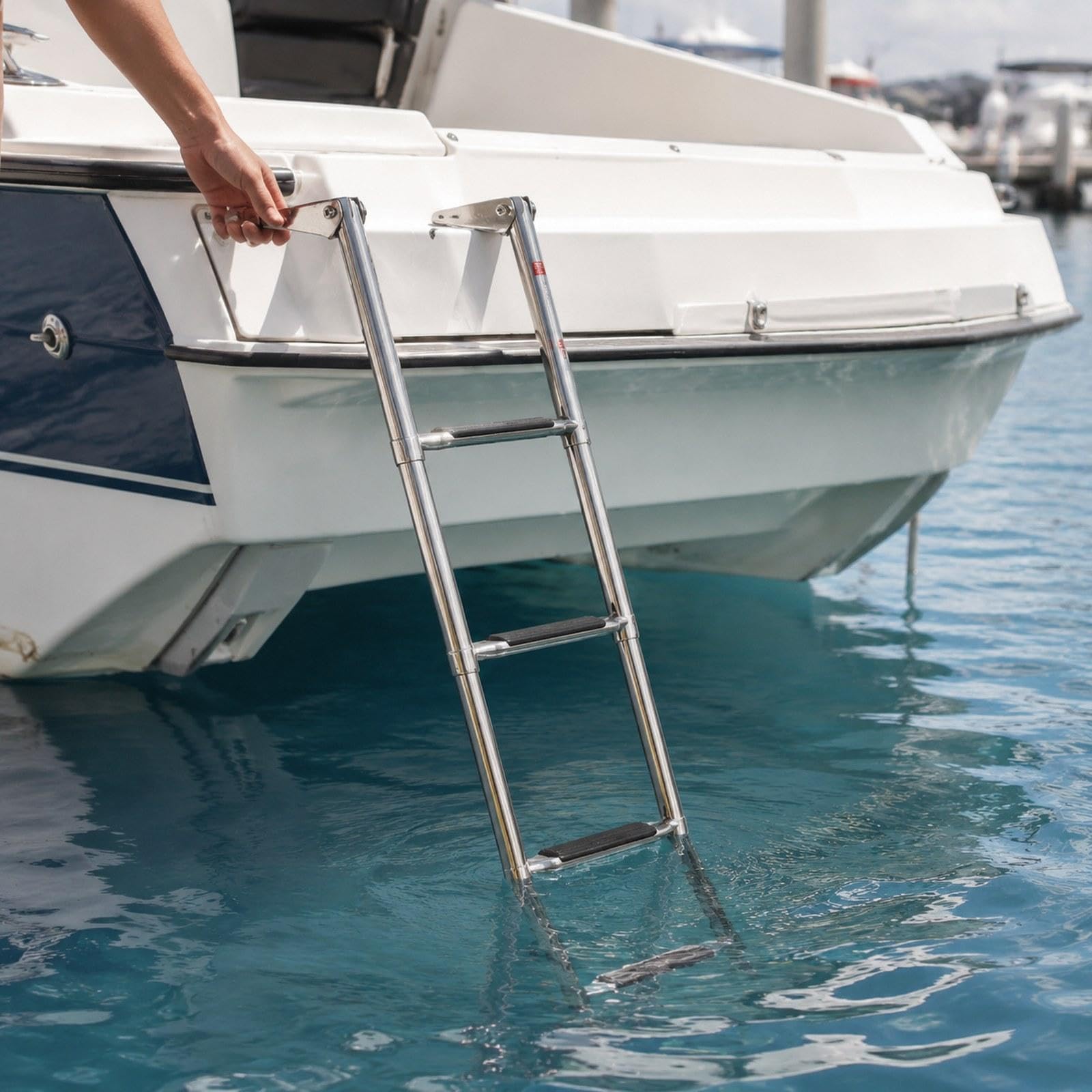Scaletta Telescopica a 4 Gradini per Barca, Ideale per Sport Acquatici E Piscine.