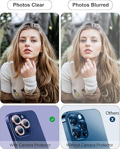 Miniatura 4 de Protector de lente de cámara con purpurina para iPhone 15 ProiPhone 15 Pro Max, anillo de metal Plus 9H, compatible con funda de vidrio templado con