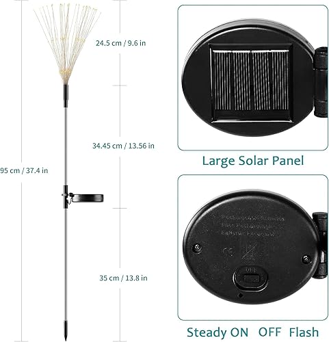 Miniatura 2 de JJGoo Luces solares de jardín, luces solares de fuegos artificiales, paquete de 2, 120 LED, 2 modos de iluminación, luces solares para exteriores,