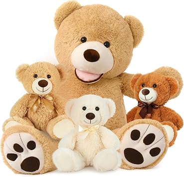 MorisMos Giant Teddy Bear Stuffed Animals, 39 Inches Brown Bear and 3 Pieces Bears