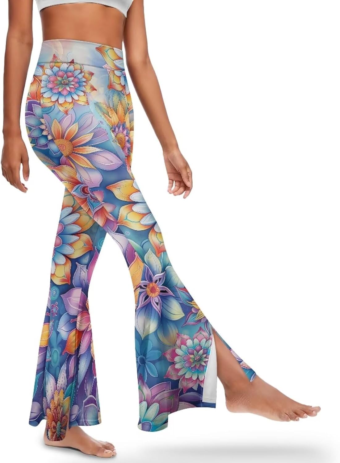 doginthehole Flare Leggings for Women Split Hem Bell Bottom Yoga Pants High Waisted Workout Leggings XS-2XL