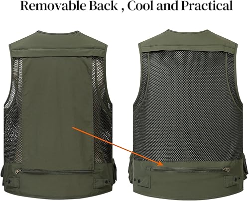 Miniatura 4 de Flygo Men's Utility Cargo Vest Outdoor Fishing Safari Travel Work Photo Vest with Pockets
