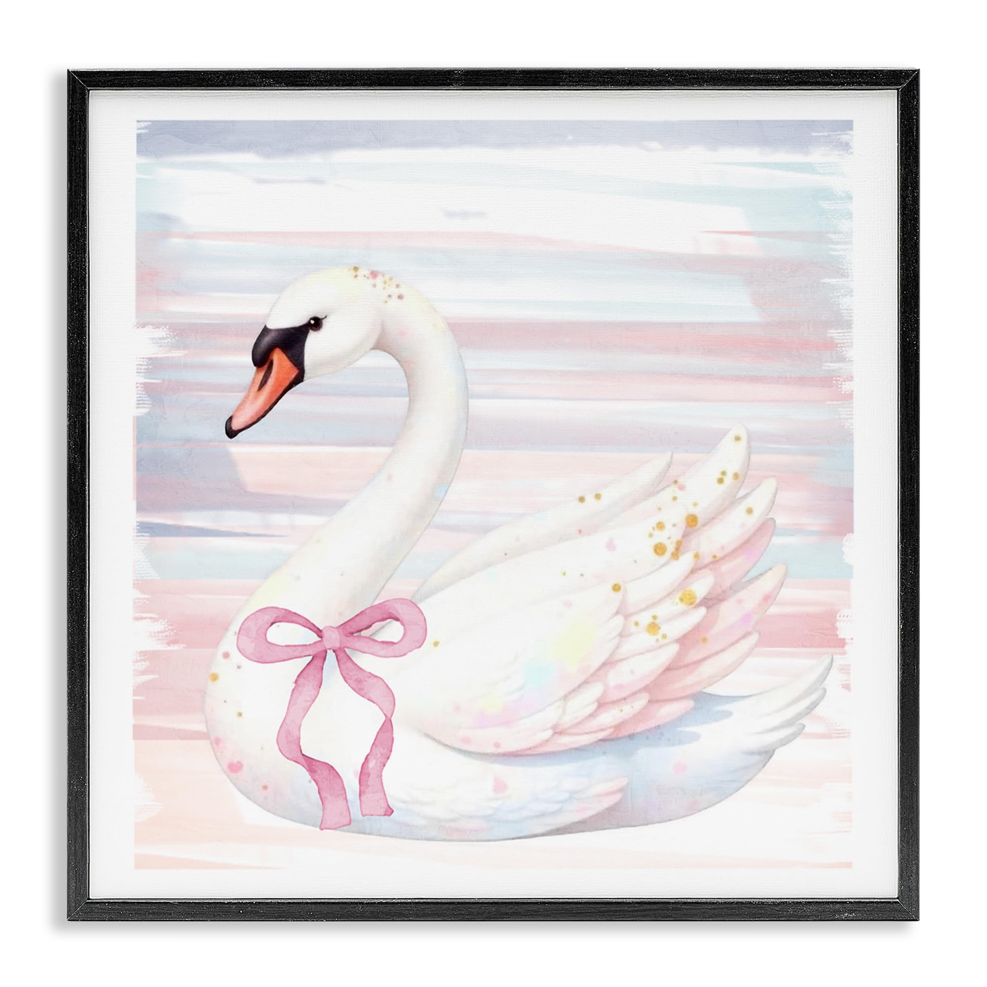 Stupell Industries Pastel Swan with Ribbon Gray Framed Giclee Art, design by Kim Allen, 24 x 24