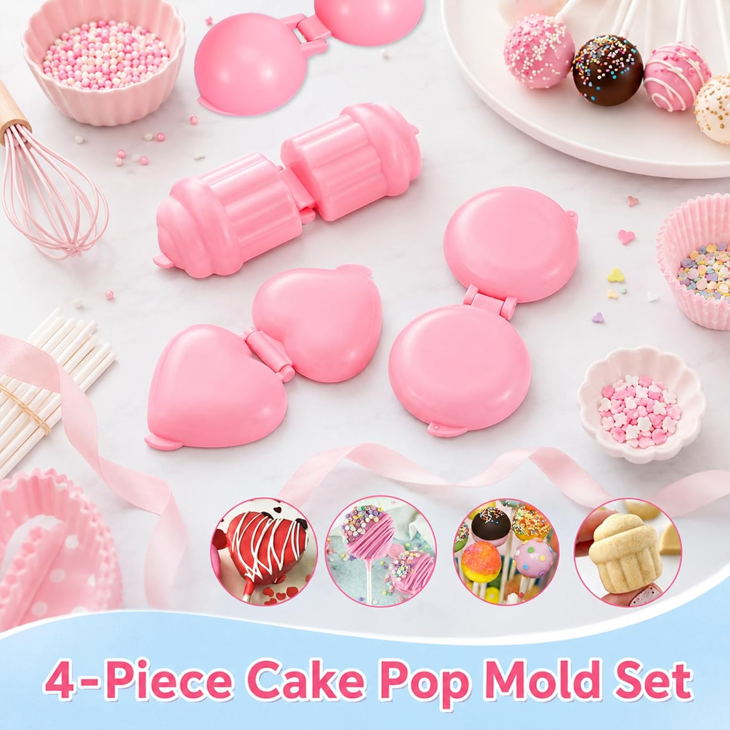 4 Pcs Cake Pop Mold Shapes, 3D Printed Round Cupcake Cakepop Molds Plastic