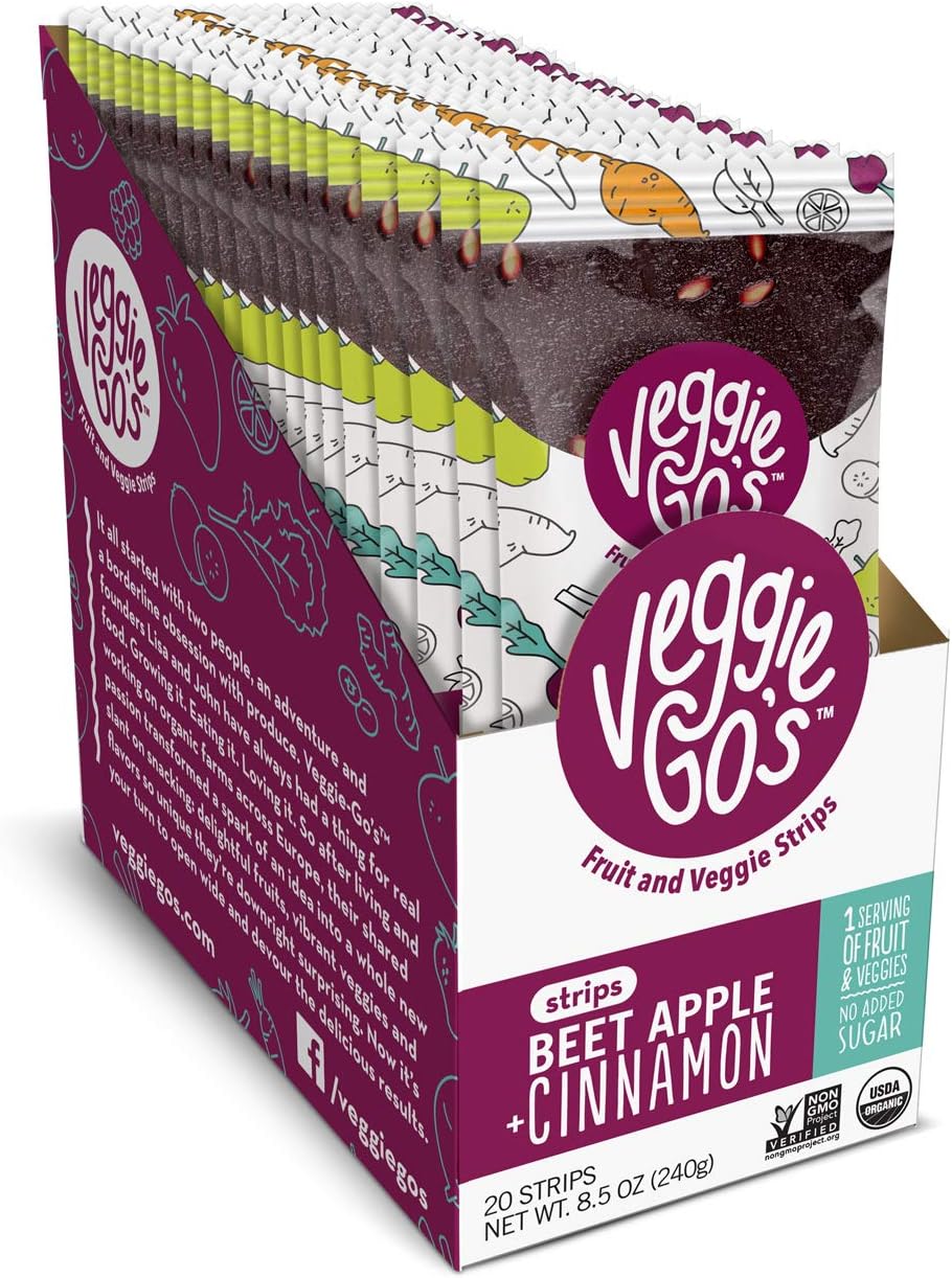 Wildmade Veggie Go's Fruit and Veggie Strips (Beet, Apple + Cinnamon) Organic Fruit Leather with No Added Sugar for Kids and Adults - Gluten-Free, Non-GMO, Vegan, 0.42 Ounce (Pack of 20)