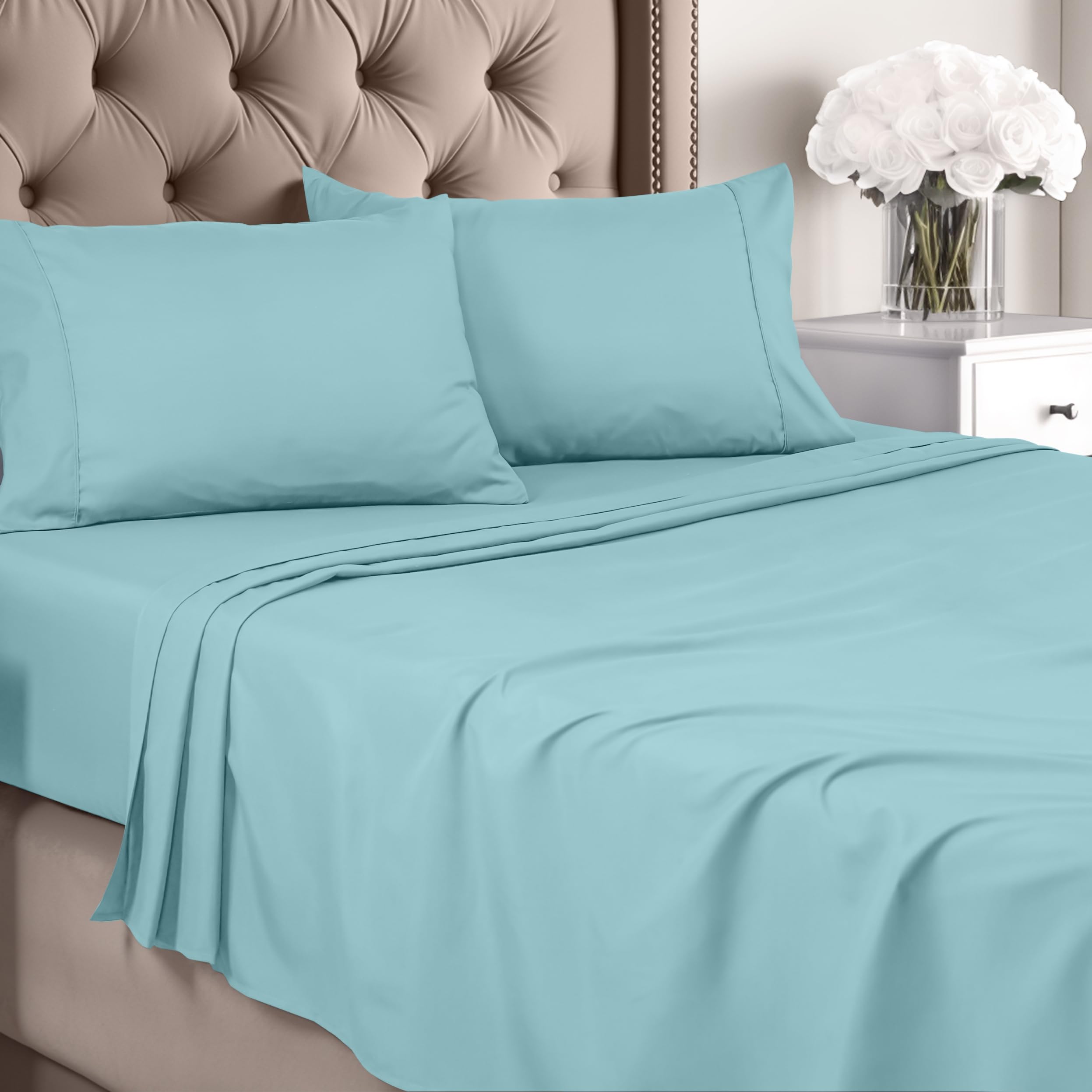 Utopia Bedding Queen Sheet Set - Brushed Microfiber - Soft Bed Sheets for Queen Size Bed Set - Includes 1 Fitted, 1 Flat, & 2 Pillow Cases - Deep Pocket (Spa Blue)