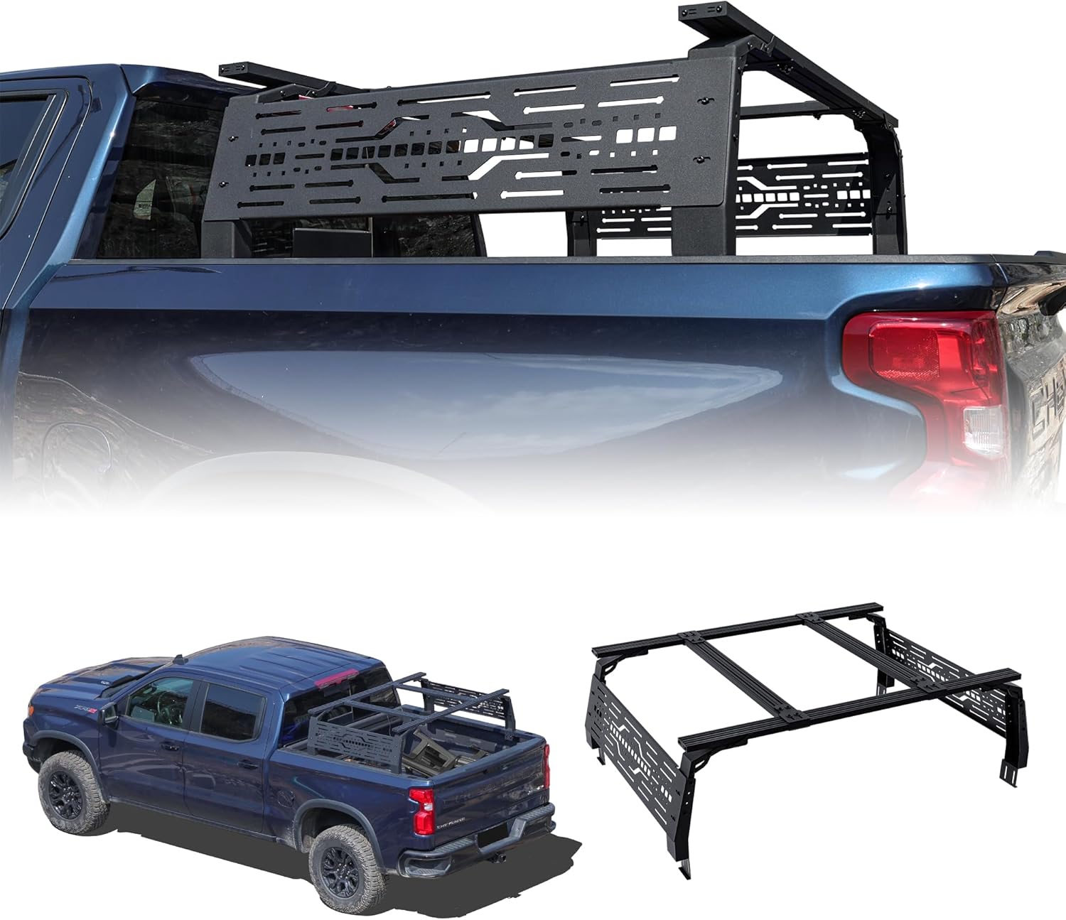 Autekcomma Full Size Pickup Truck Bed Rack Fits for Ford/Dodge Ram/Silverado | 5.5FT (No Tonneau Bed Cover Required) |Black Powder Coted Carbon Steel with 2 Molle