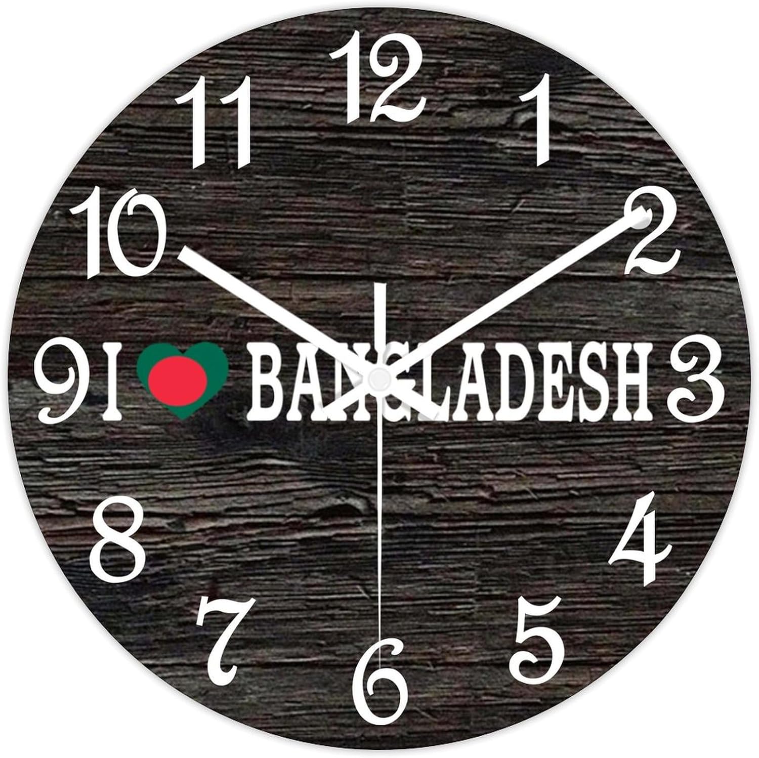 15 Inch PVC Wall Clock I Love Bangladesh Digital Wall Clock Flag of Bangladesh Large Clock Wall Decorations for Bedroom Office School Decorations