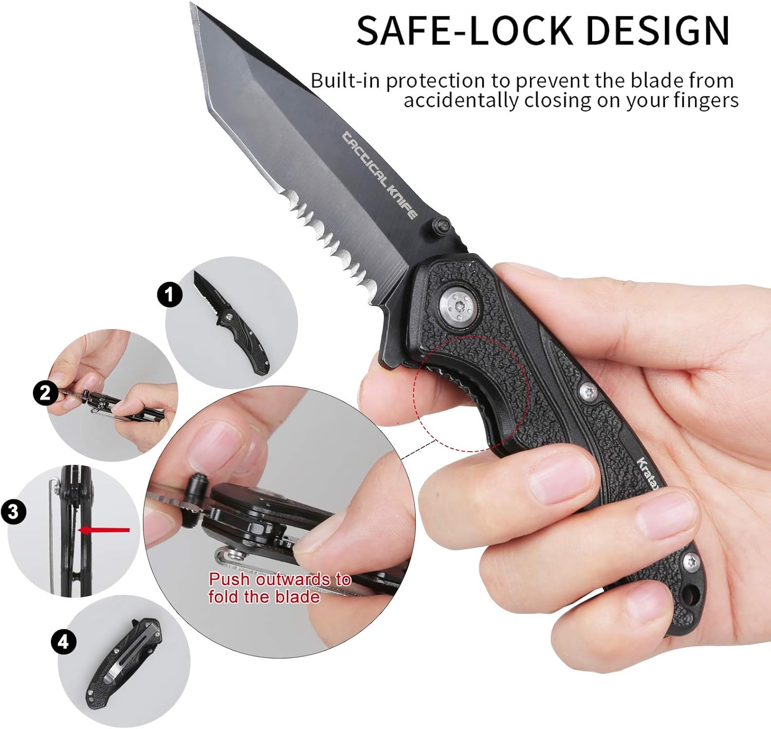 Kratax Pocket Folding Knife -Tactical Knife& LED Flashlight-UV Black Light- Good for Hunting Camping Indoor and Outdoor Activities Mens Gift