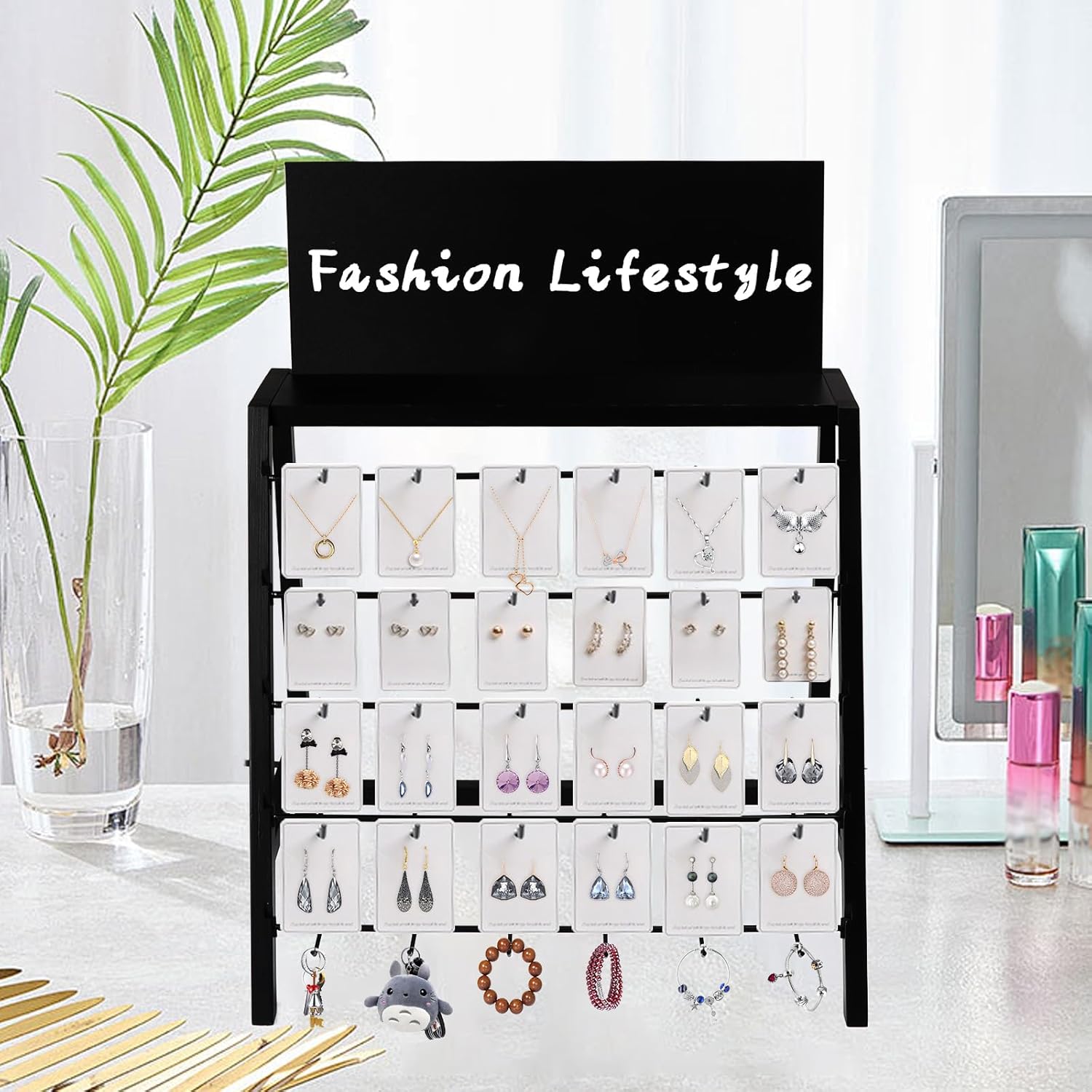 [LHYTFPGYL] ベンダー販売用ジュエリーディスプレイ、広告ボード用ウッドイヤリングブレスレットキーホルダー、フック30個付き