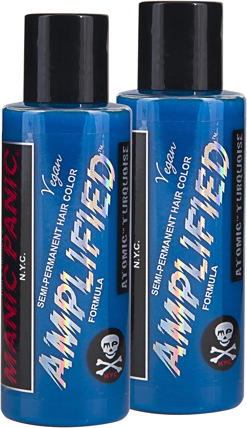 MANIC PANIC Atomic Turquoise Hair Color - Amplified - (2PK) Semi Permanent Hair Dye - Bright Aqua Blue with Green Undertones - Vegan, PPD & Ammonia-Free - For Coloring Hair on Women & Men