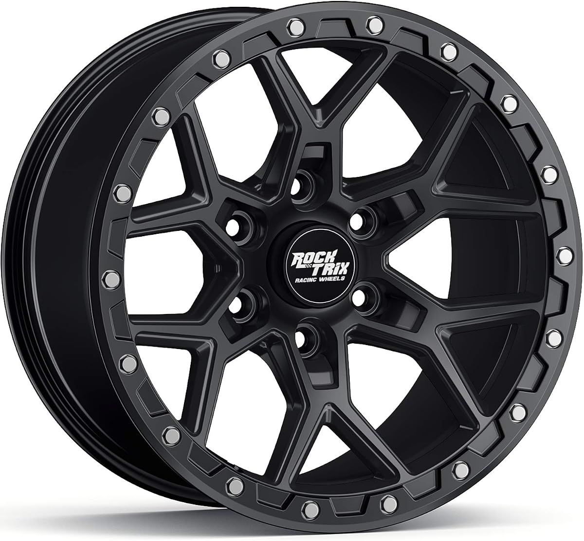 RockTrix RT107 17 inch Wheel for 2004-2026 Ford F150, 17x9 6x135 Rims -12mm Offset, 4.5in Backspacing, Matte Black, 2200 lb Weight Rating, Also compatible with Bronco Raptor