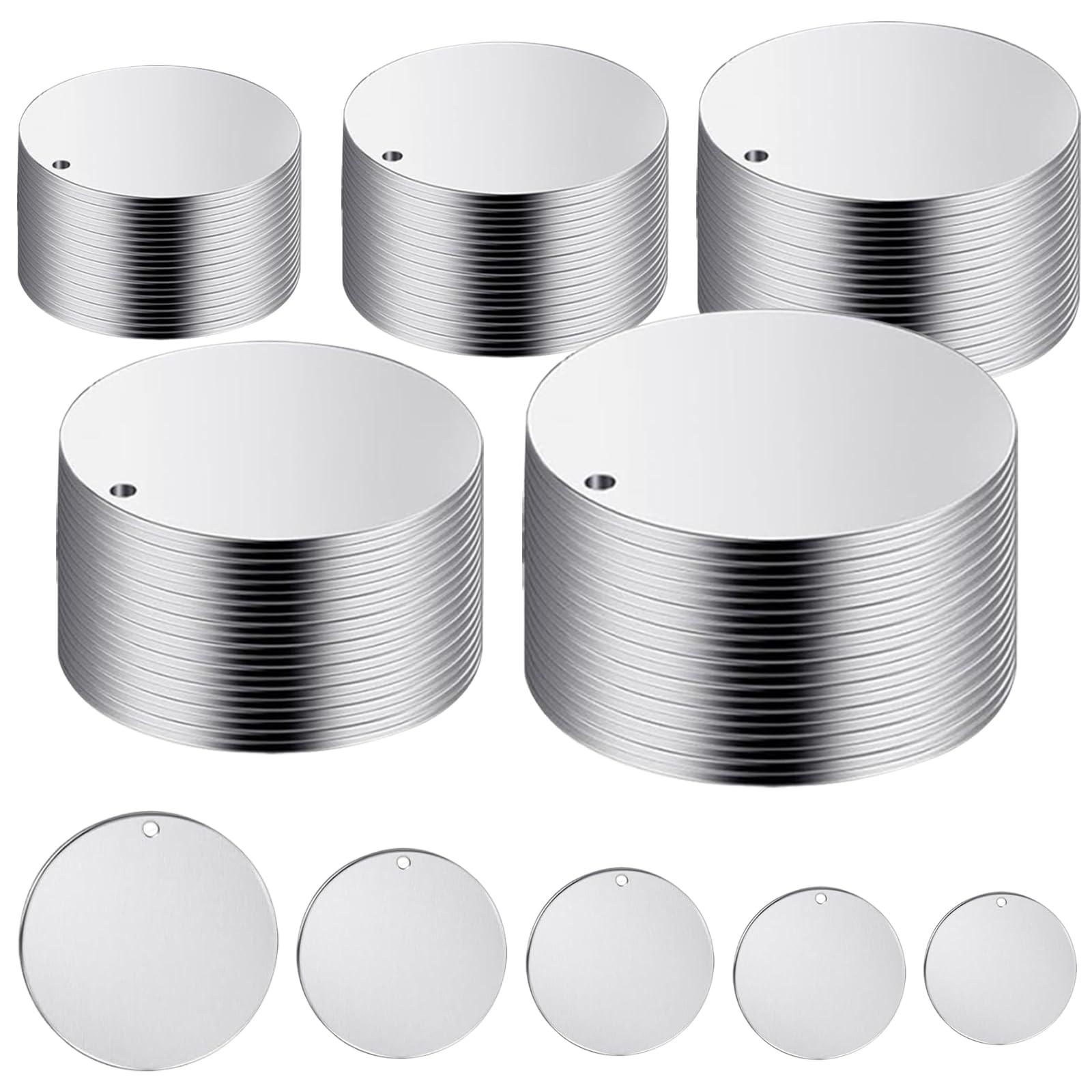 Kalttoy 100 Pcs 10/15 / 20/25 / 30mm Blanks Tagged Engraving Blanks Metal Stamping Round Tagged