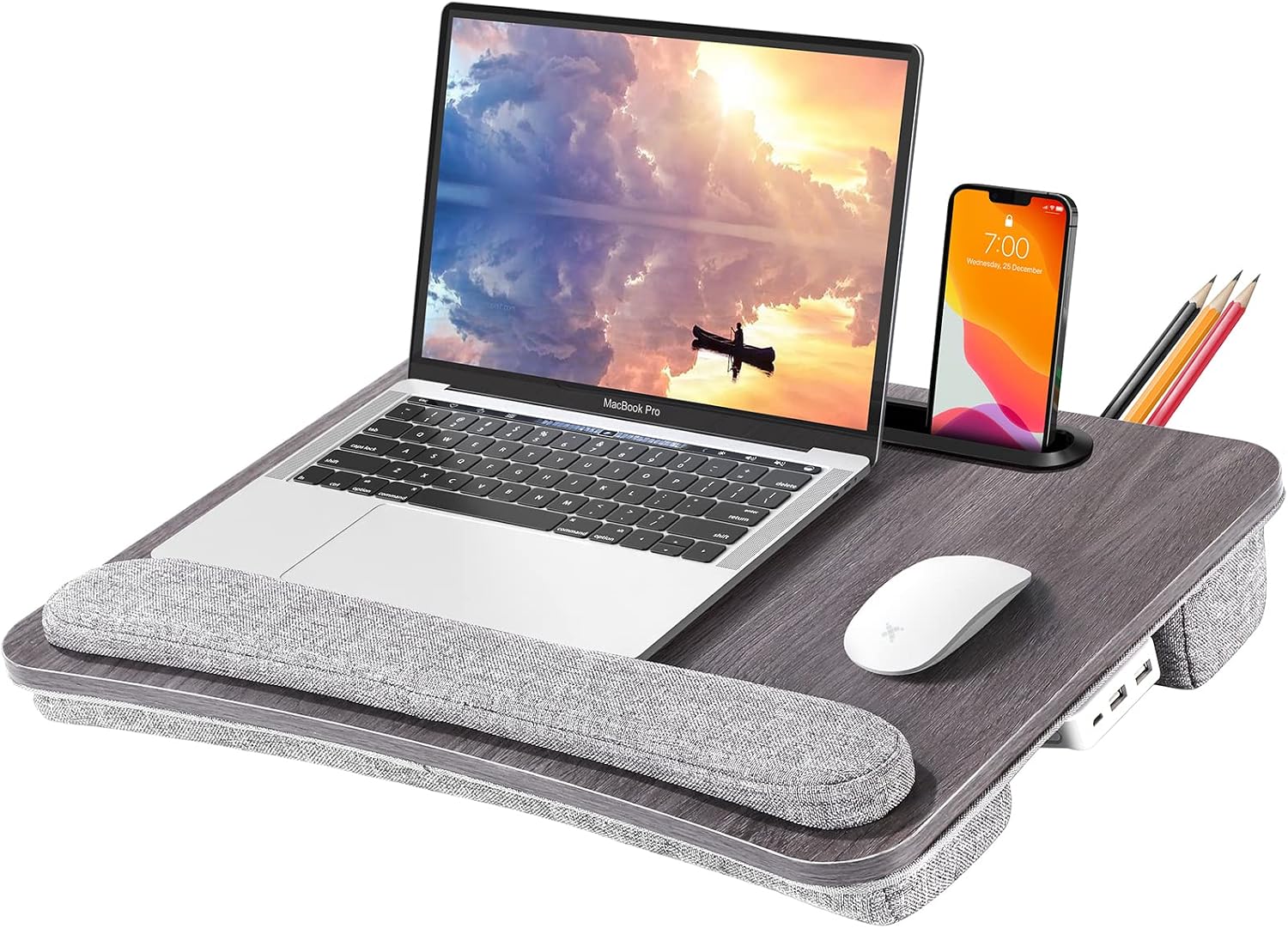 Lap Desk Laptop Bed Table: Computer lapdesk with Soft Pillow and Storage Bag - Padded Lap Work Tray and Gaming Desk on Bed - Wood Wide Writing Tray for Home Office - Fits up to 15.6 inch Laptop