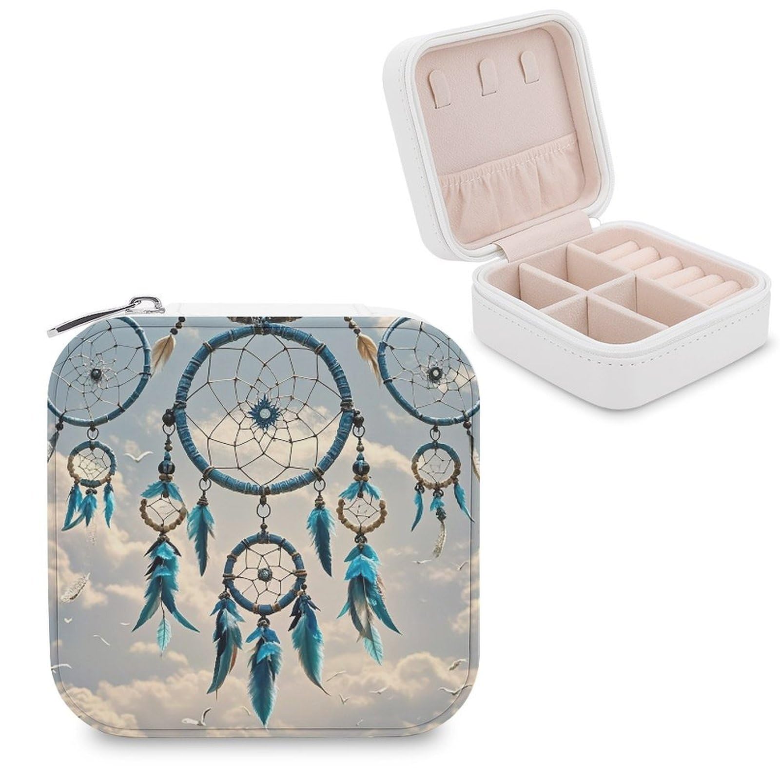 LZQPOEAS Native Dream Catcher Jewelry Box Mini Jewelry Travel Case Trendy Stuff Ring Box Custom PU Leather Jewelry Boxes Portable Jewelry Case Earring Storage Organizer for Girls Women