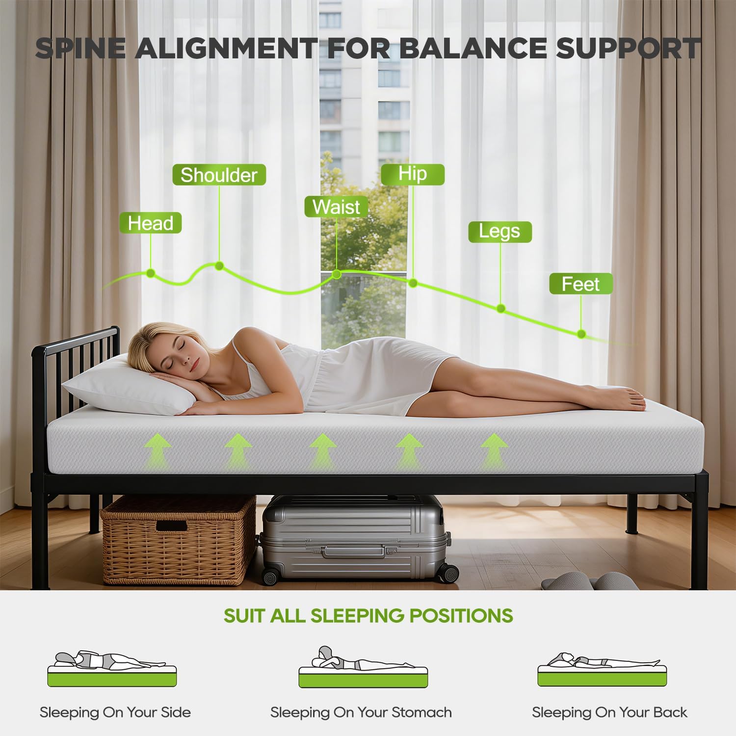 FDW 6 Inch Twin Mattress, Base Foam, Medium Firm Support, Breathable & Comfortable, Removable Washable Zipper Cover, Bed-in-a-Box，CertiPUR-US Certified